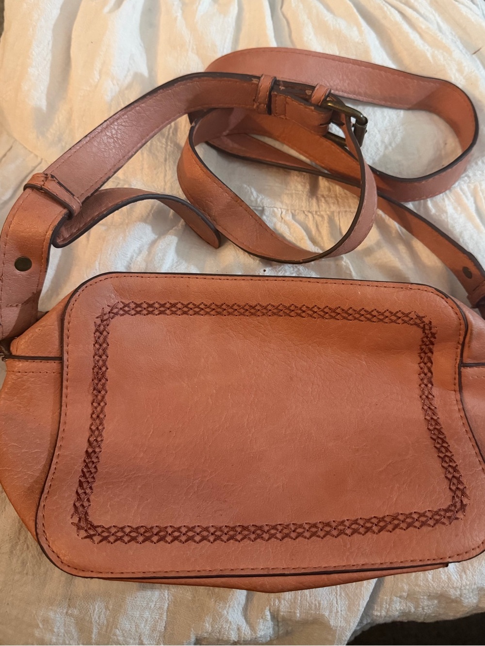 Source Unknown Burnt Orange Leather Crossbody Bag with Braided Trim